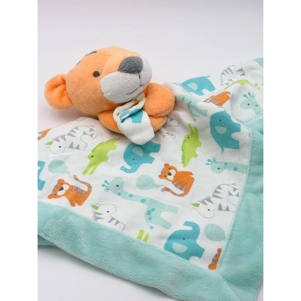 Gymboree Tiger Plush Security Blanket Lovey Jungle Animal Print Blue Orange NEW